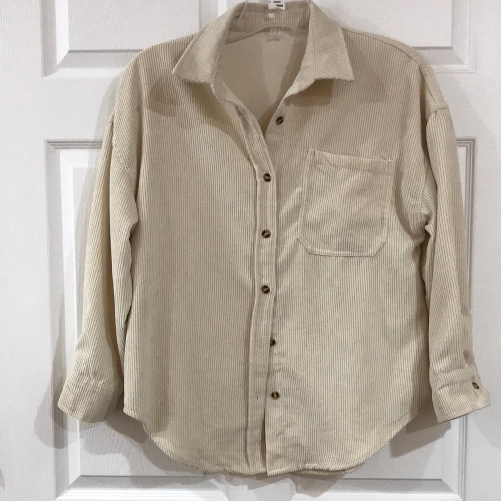 Cream rubbed corduroy this shacket